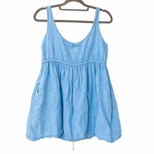Pomander Place Womens Sabella Medium Mini Dress Blue Linen Pastel Beachy Summer